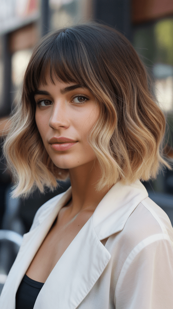 Blunt Bob with Feathered Bangs and Ombre