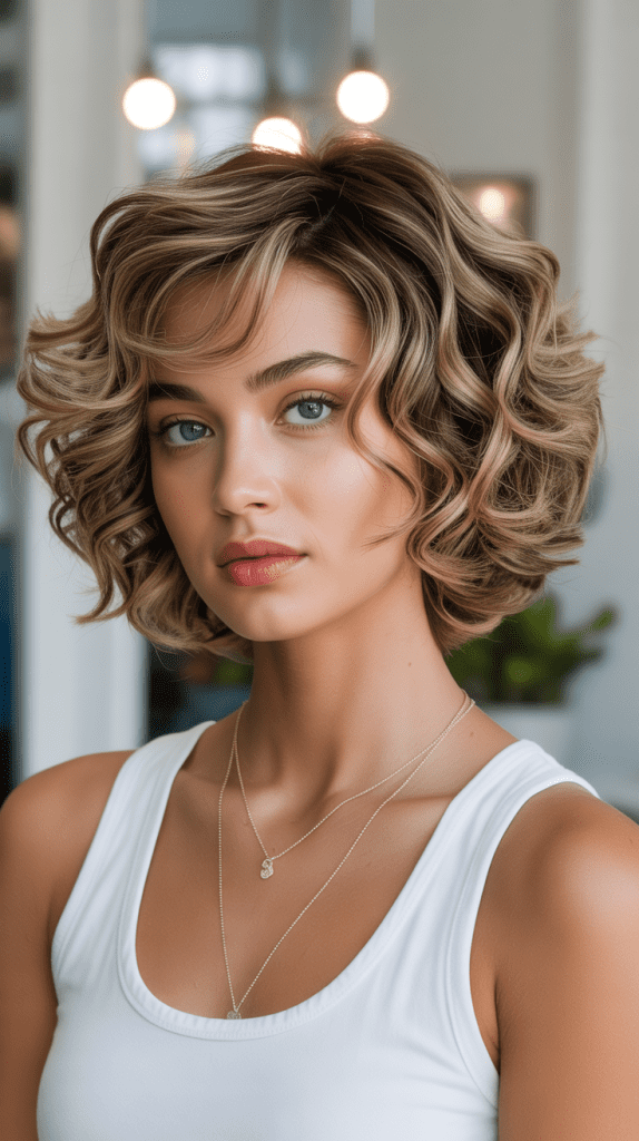 Stacked Angled Bob with Bouncy Curls