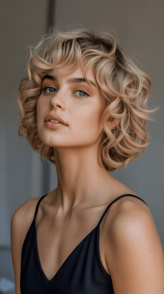 Textured Angled Bob with Curl Bounce