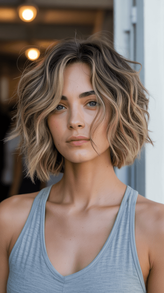 Choppy Angled Bob with Beachy Waves
