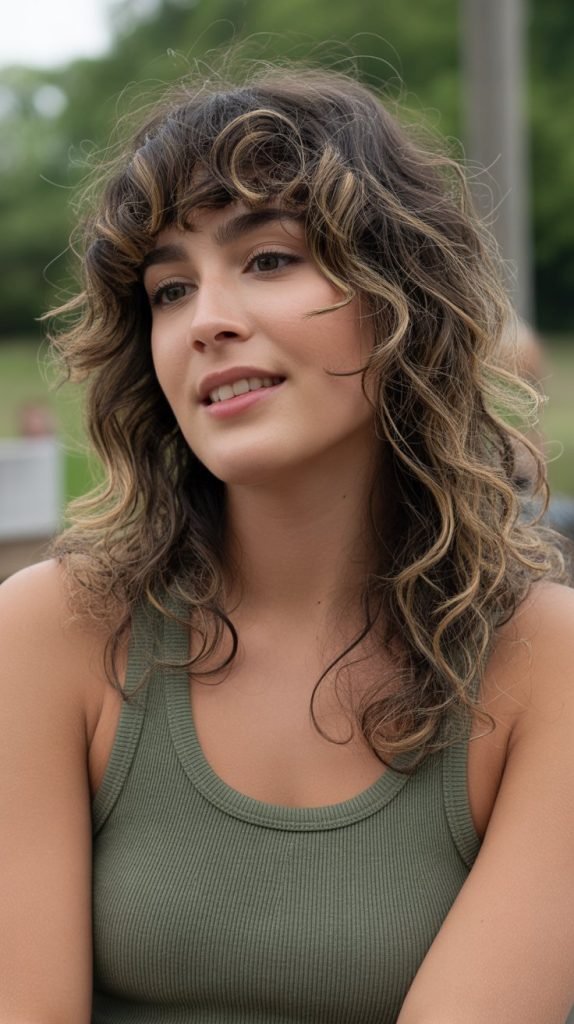 Curly Bangs with Long Layers