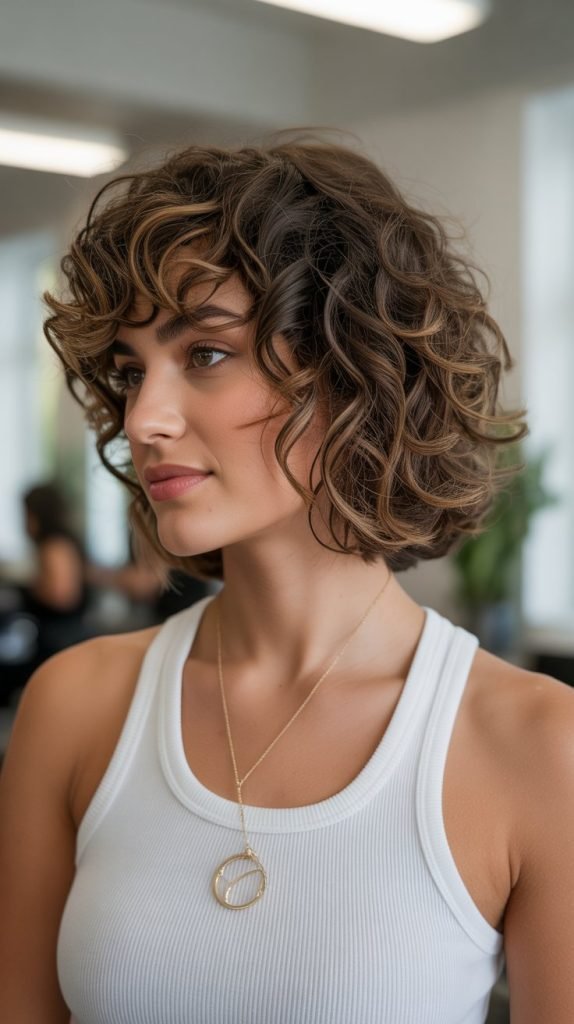 Curly Layered Blunt Bob