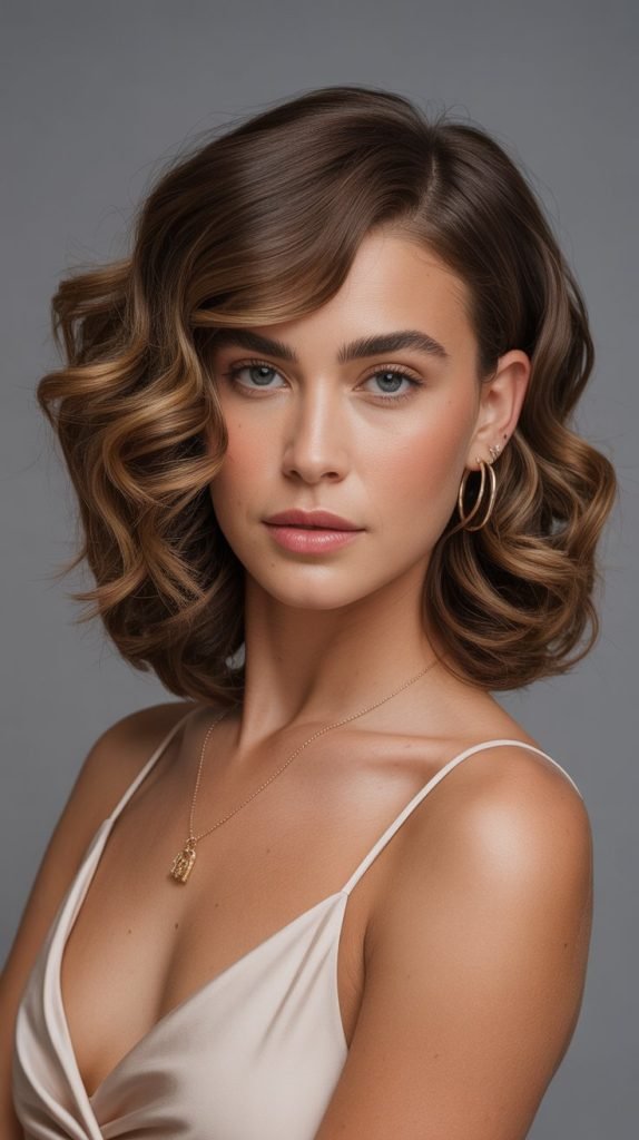 Curly Hair with Side Part Layers