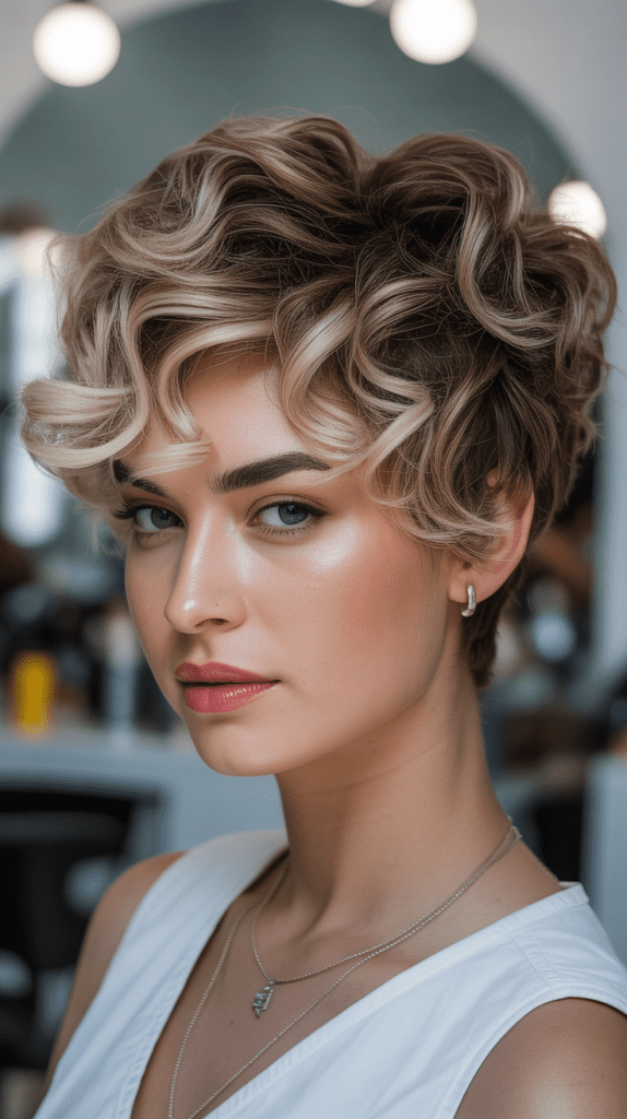 Curly Pixie with Dimensional Color