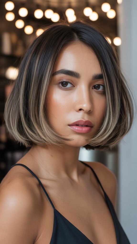 18. Edgy Bob with Mocha Streaks