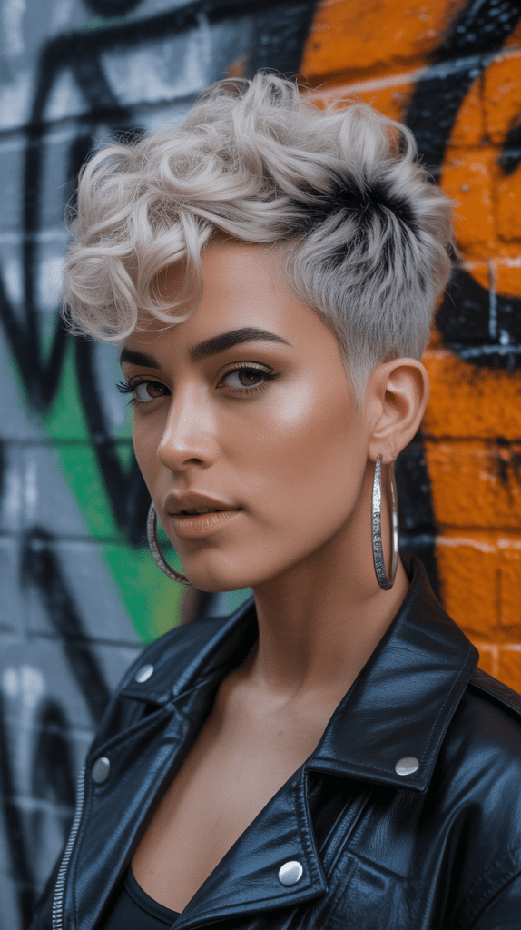 Edgy Curly Pixie with Sharp Lines