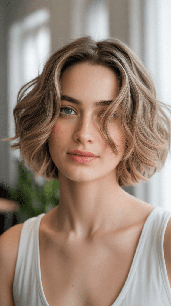 Razor-Cut Angled Bob for Fine Wavy Hair