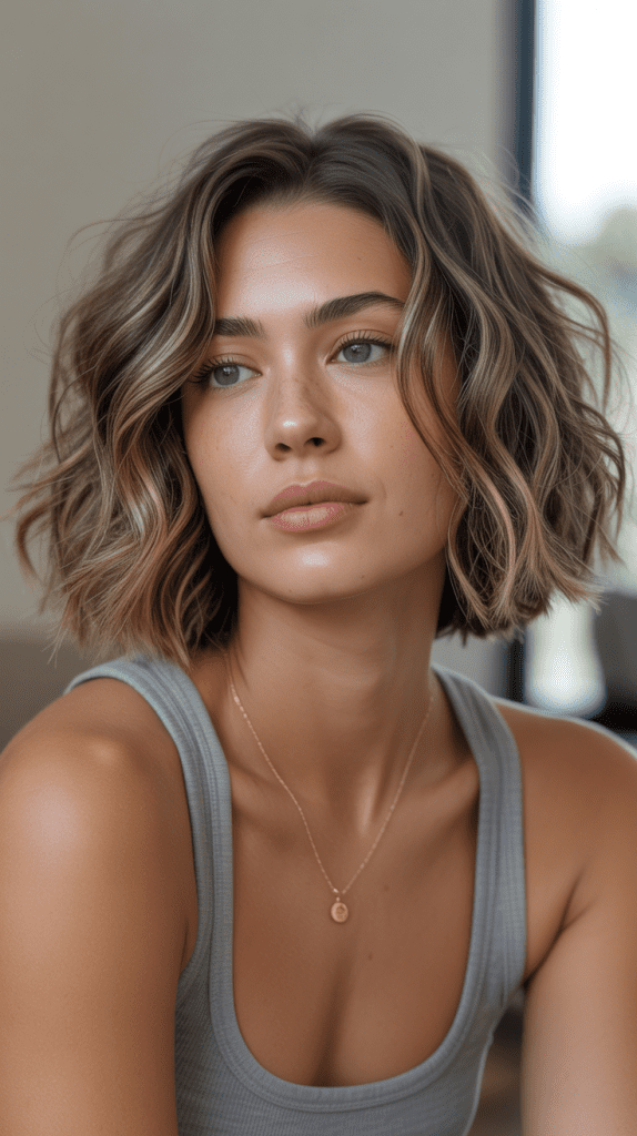 Lived-In Angled Bob for Wavy Hair