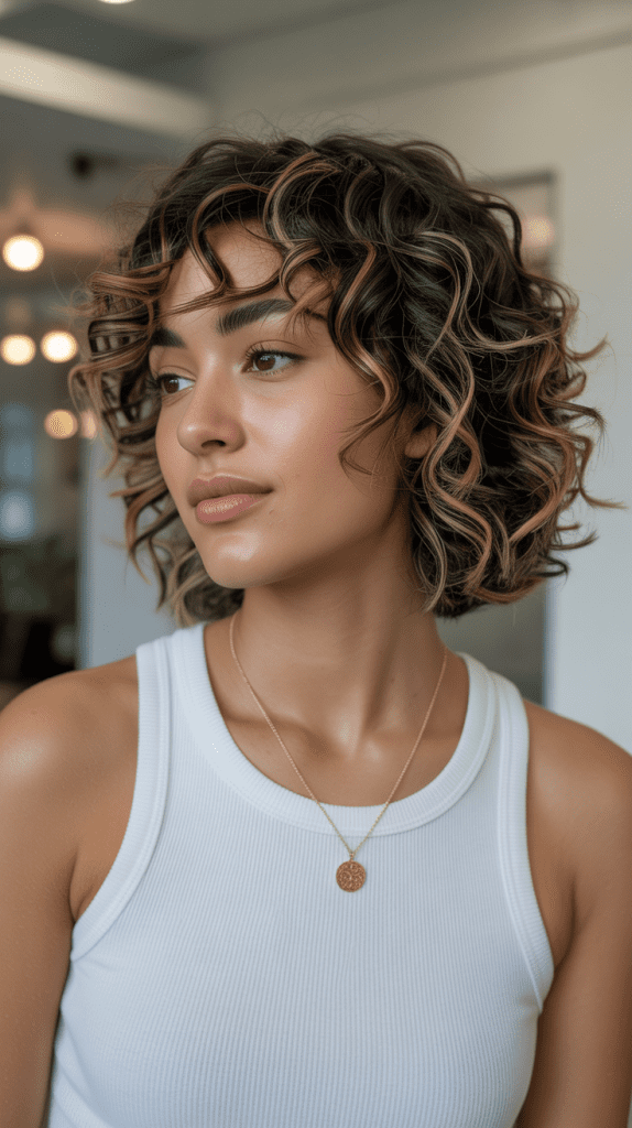  Asymmetrical Angled Bob with Mixed Curl Patterns