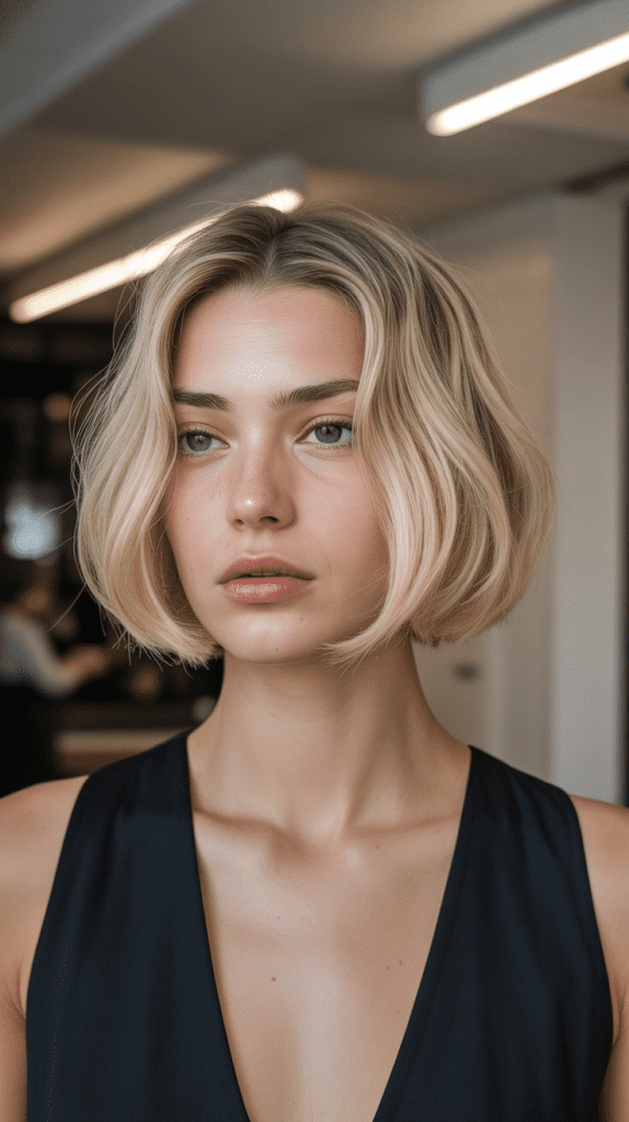 Modern Minimalist Blonde French Bob