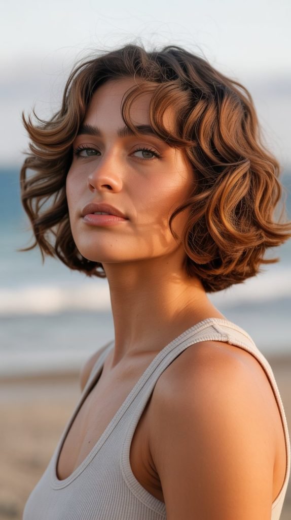 Wavy Bob with Soft Feathered Bangs
