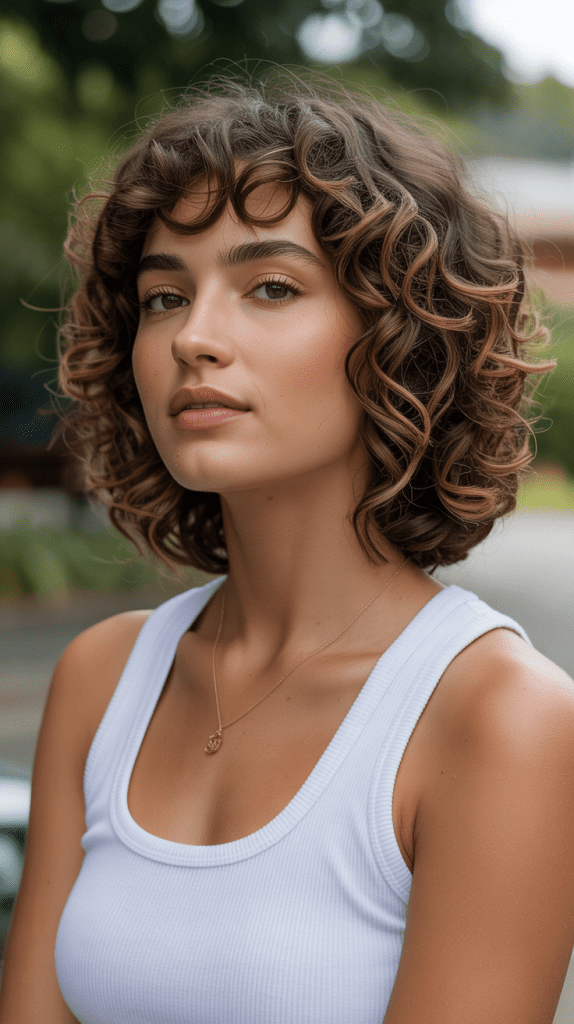Curly Blunt Bob with Curtain Bangs