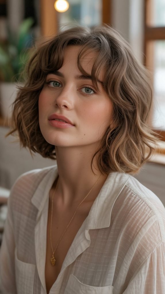 13. Tousled Chin Bob with Feathered Bangs