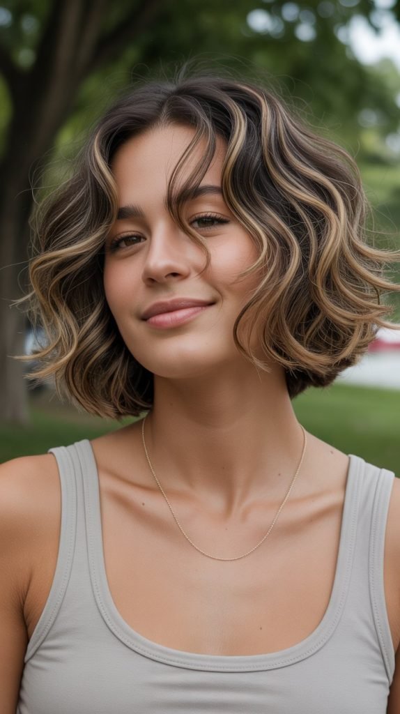 Wavy Layered Blunt Bob with Natural Texture