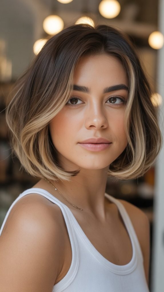 12. Rounded Bob with Hazelnut Highlights