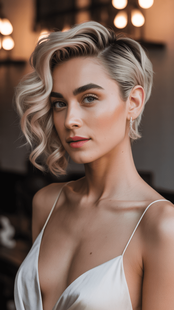 Curly Pixie with Swept Side Part