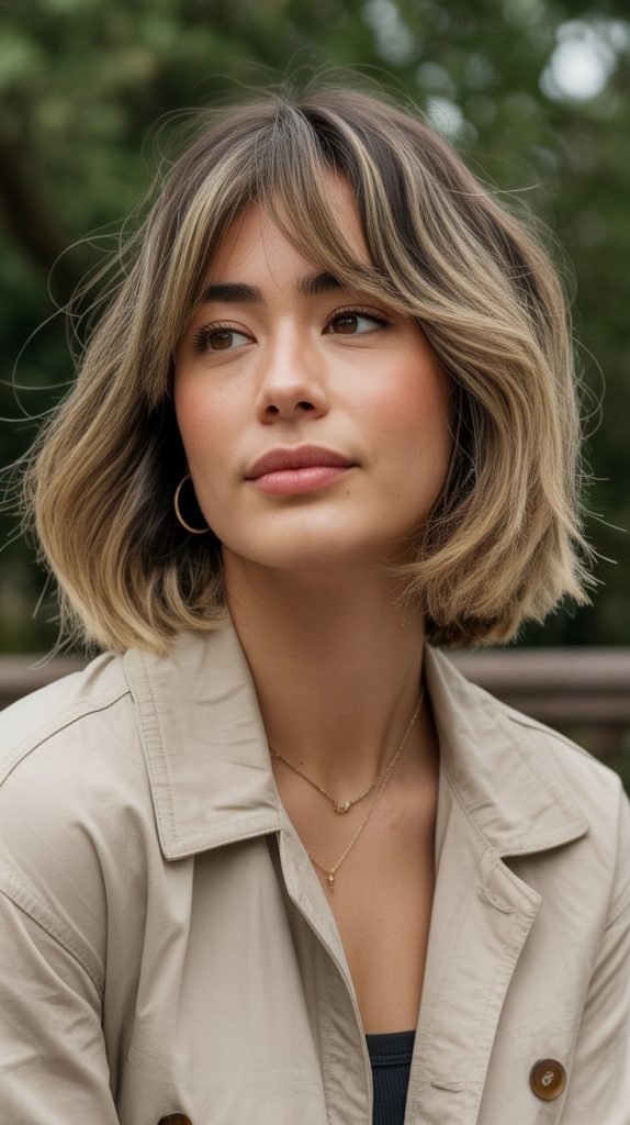 21. Textured Lob with Curtain Bangs