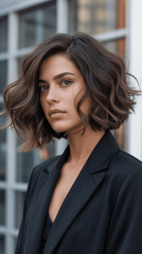 Inverted Angled Bob for Wavy Thick Hair