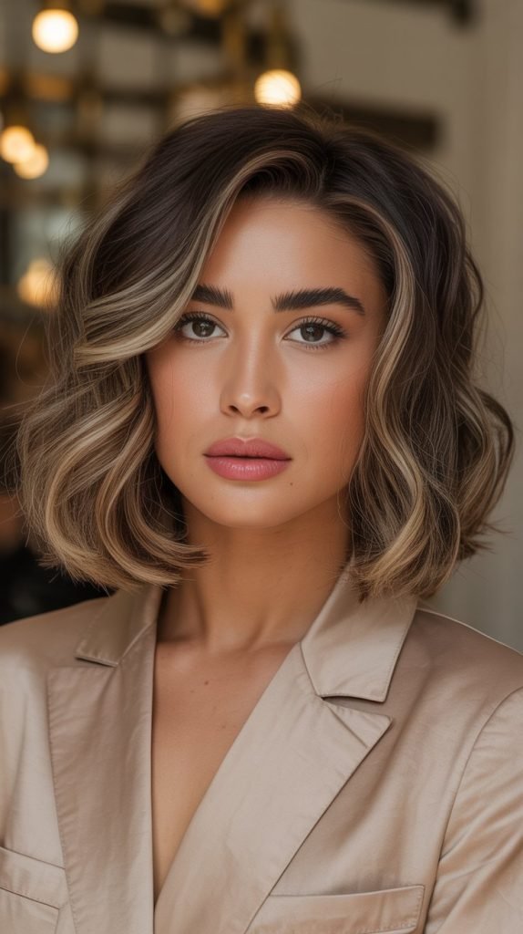 19. Voluminous Bob with Caffe Latte Tones