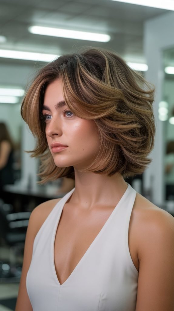 6. Layered Neck-Length Bob for Volume