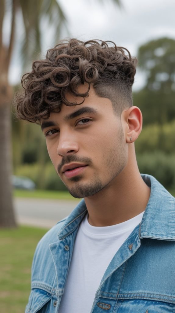 5. Taper Fade with Curly Fringe