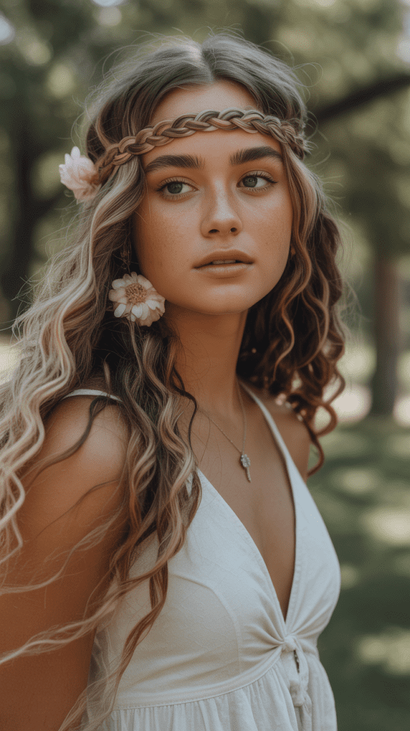 Braided Crown with Loose Curls