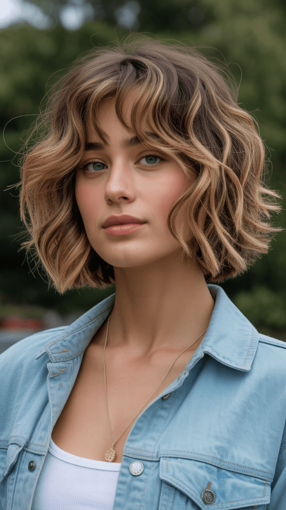  Textured Jaw-Length Bob with Wispy Bangs