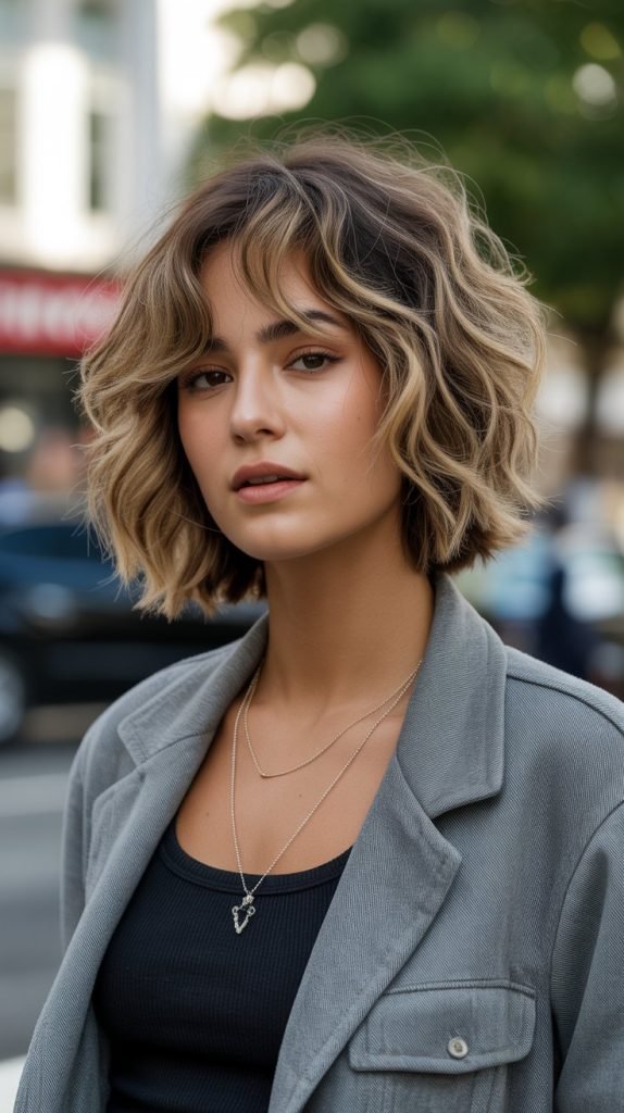 2. Textured Shag Neck-Length Bob