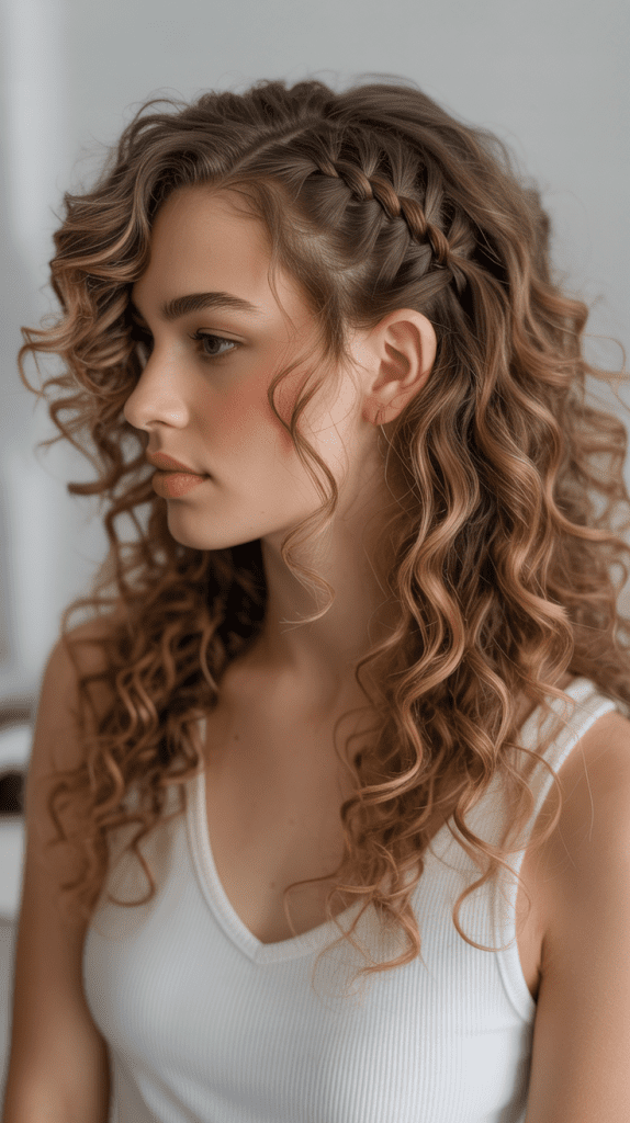 Side-Swept Braid with Loose Curls