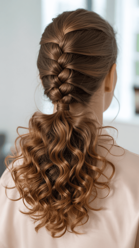 French Braid into Curly Ponytail