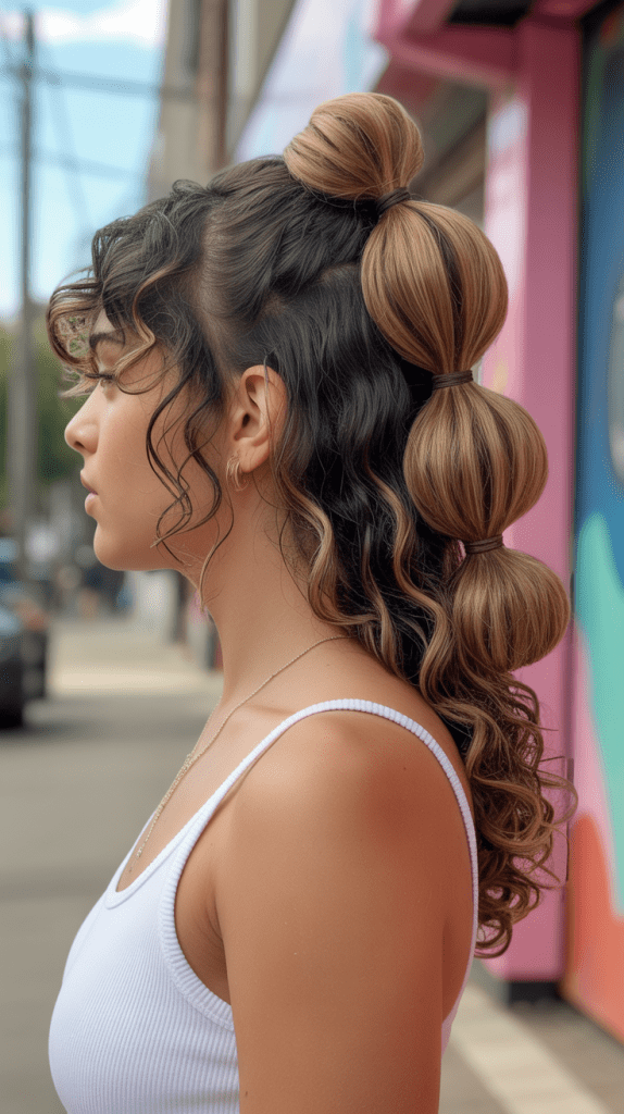 Curly Half Up with Bubble Ponytail