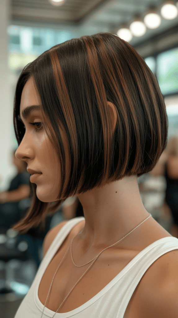 Subtle Caramel Highlights on Short Hair