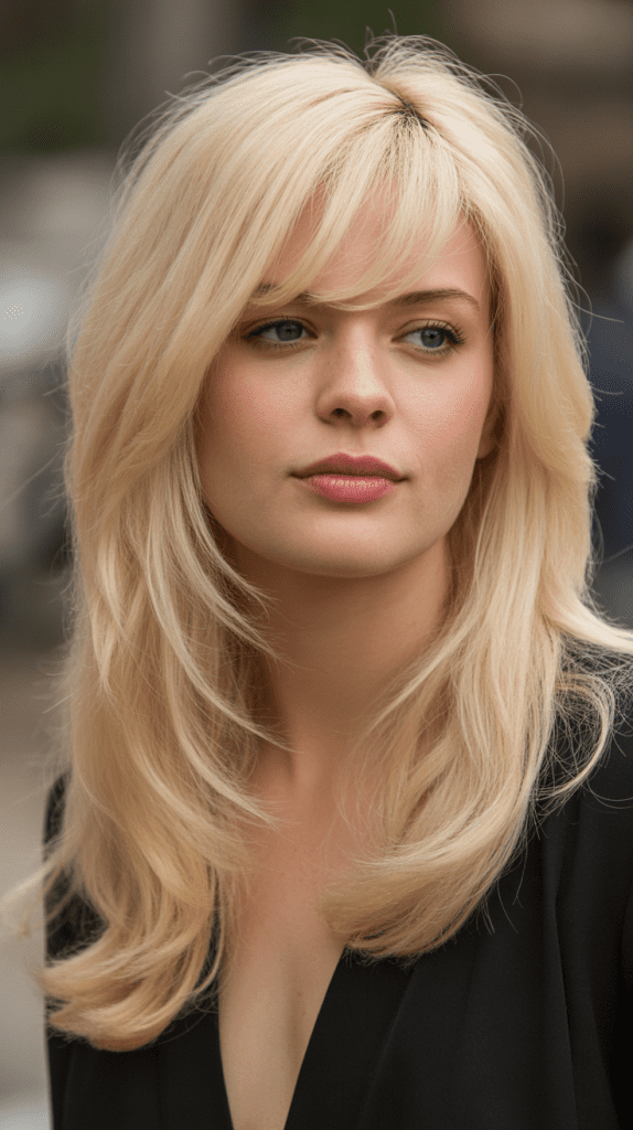 Long Layers with Side-Swept Bangs