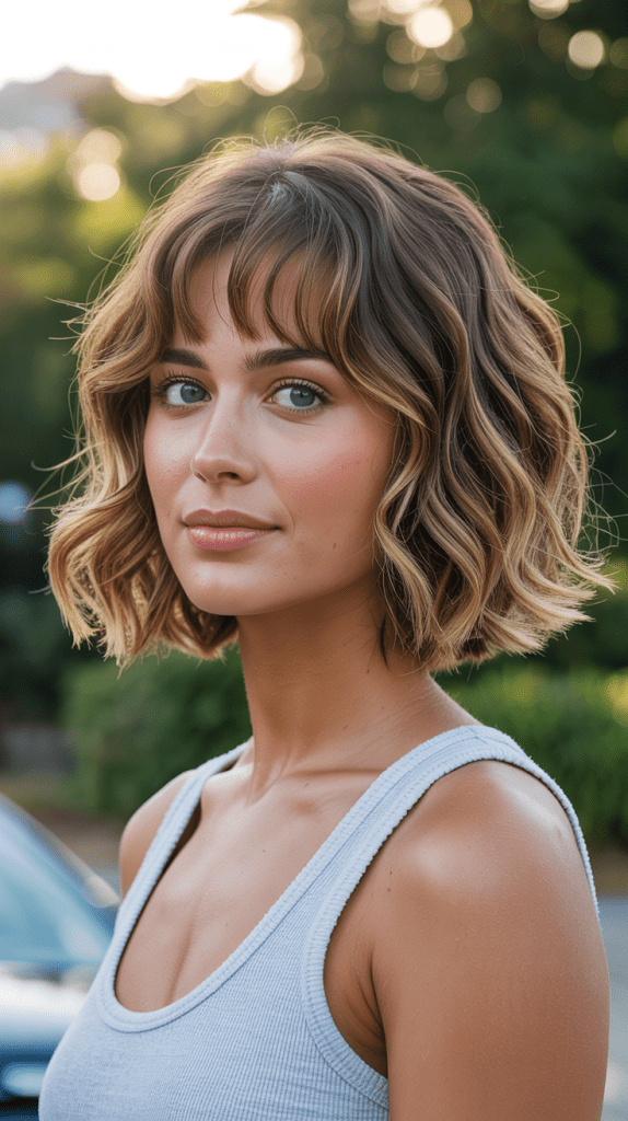 Wavy Bob with Curtain Bangs