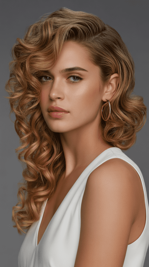  Deep Side Part with Curls