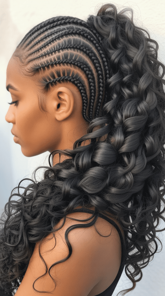 Ghana Braids with Curly Ponytail
