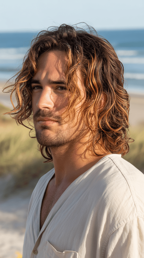 Caramel Highlights with Wavy Hair Texture