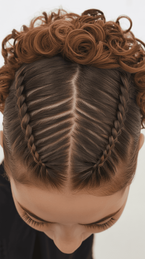 Zigzag Part with Side Braids and Curls