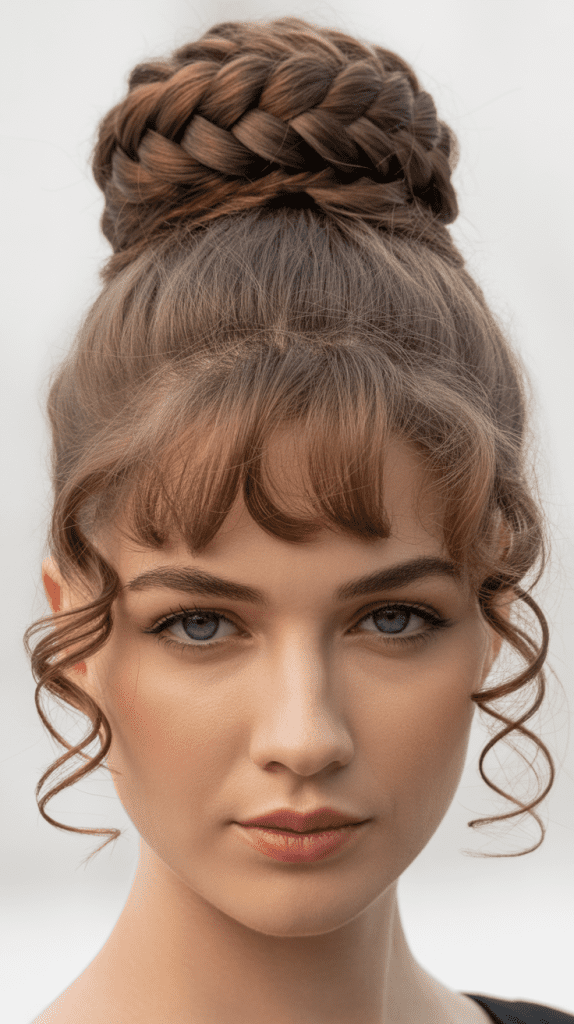 Braided Bun with Curly Fringe