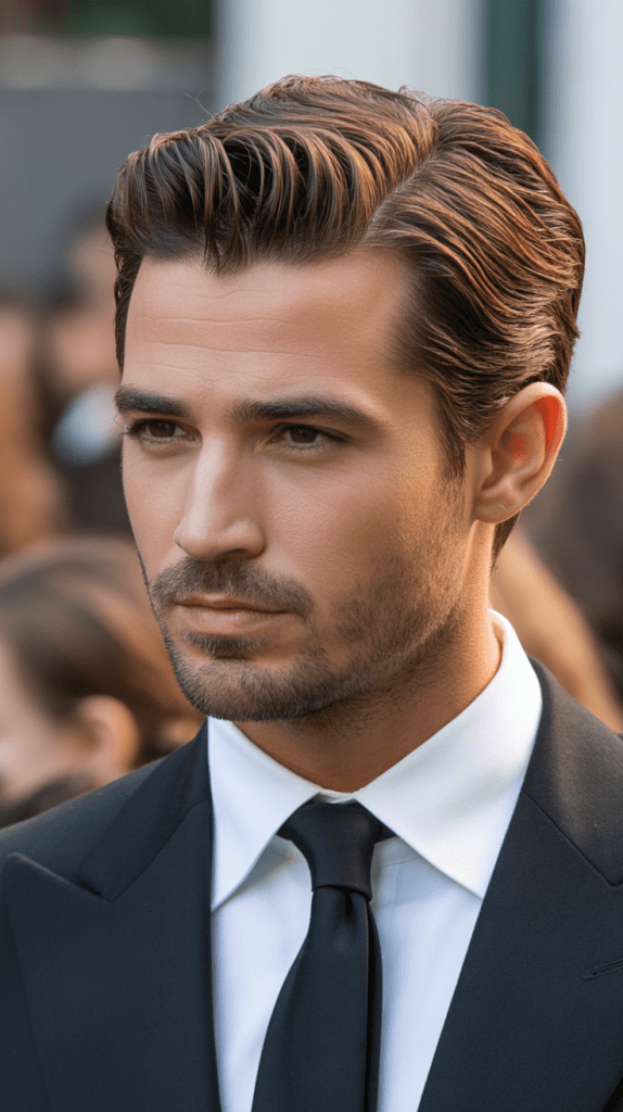 Caramel Highlights with Slicked-Back Style