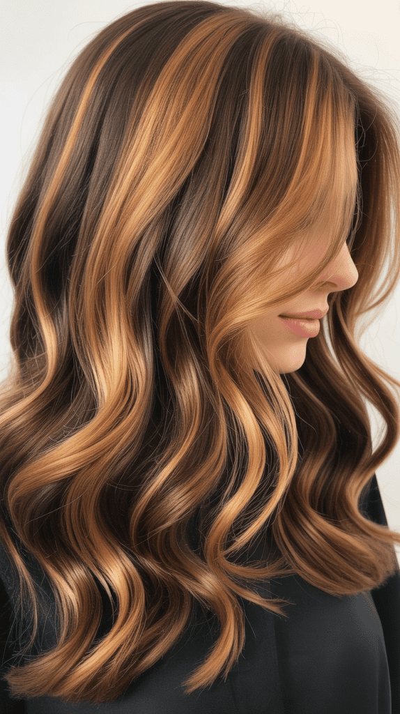 Reverse Balayage with Caramel and Brown
