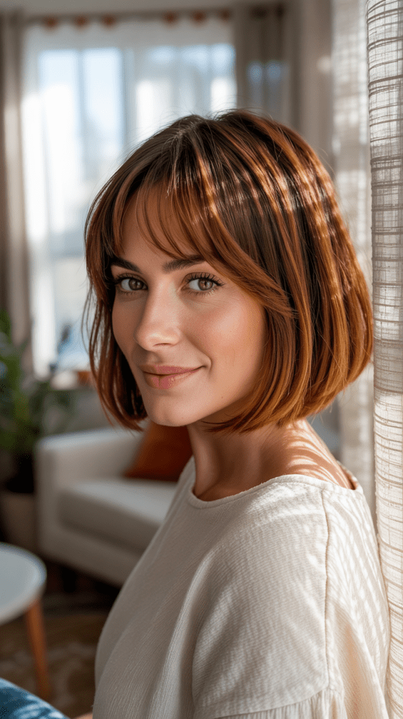 Chin-Length Bob with Curtain Bangs
