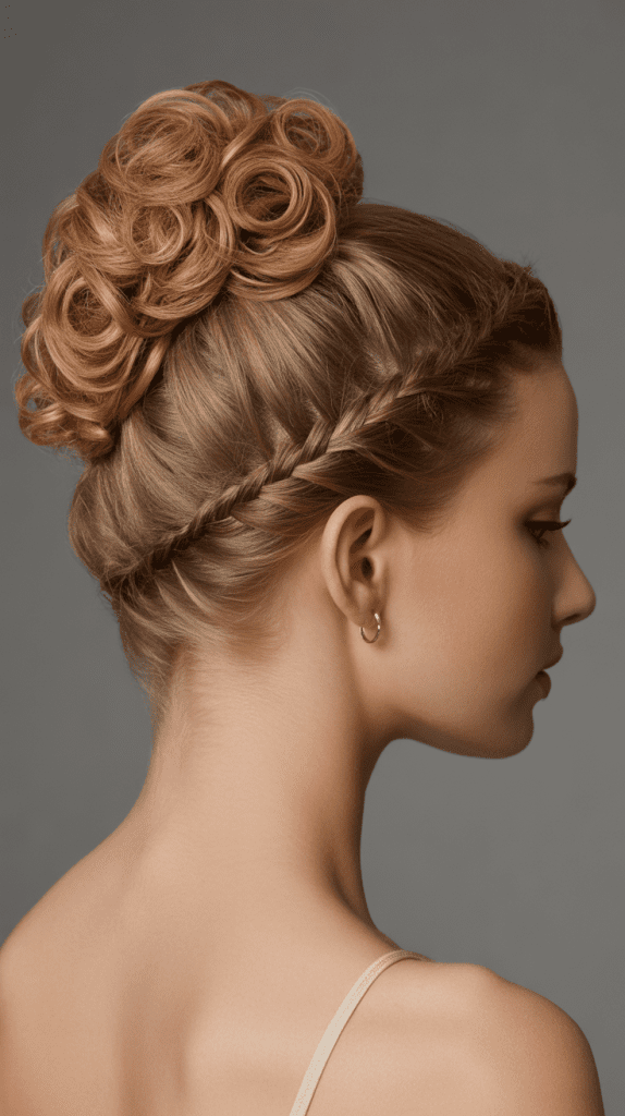 Crown Braid with Curly Bun