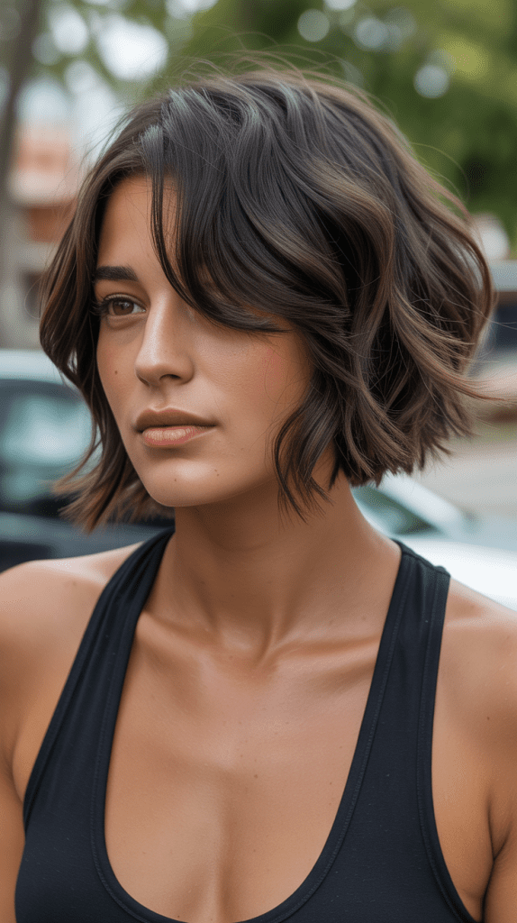 Textured Choppy Bob with Side-Swept Bangs