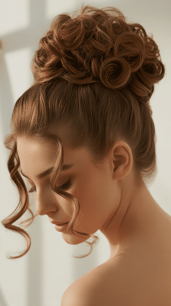 Curly High Bun with Tendrils