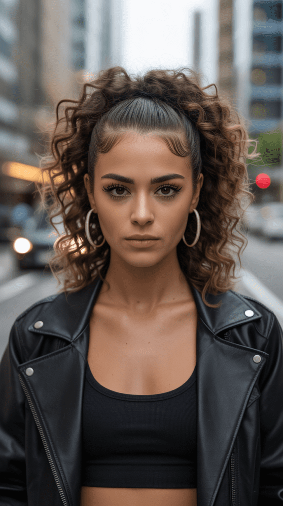 Half Up with Curly Mohawk Effect