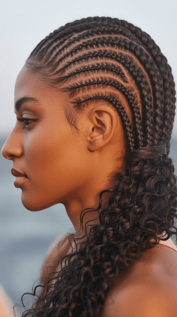 Lemonade Braids with Curly Ponytail