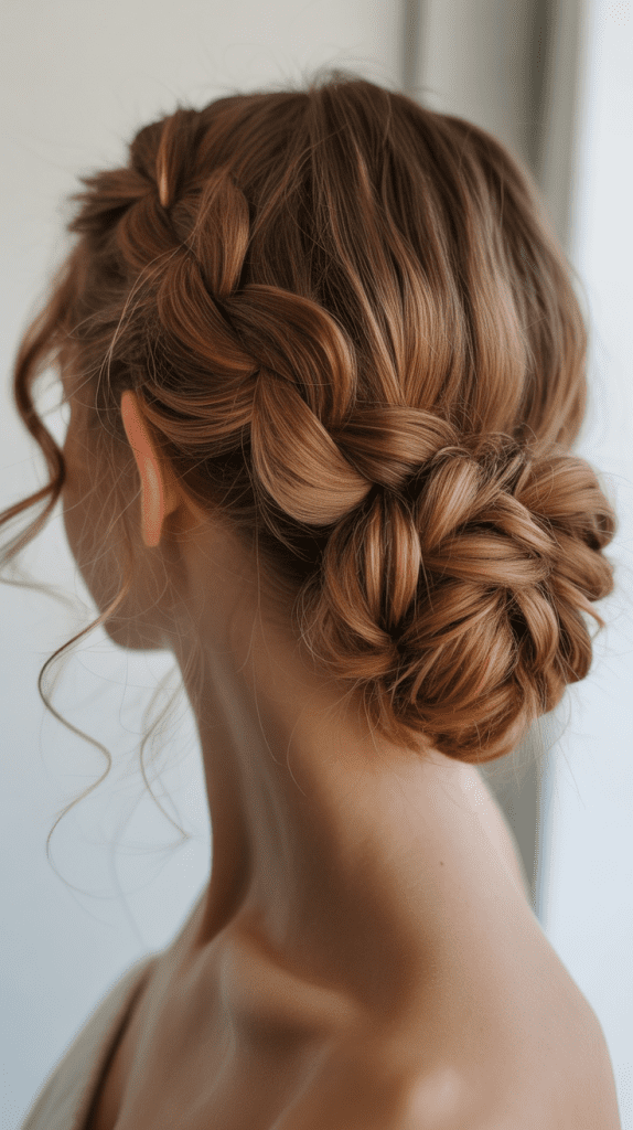 Braided Low Bun with Curly Wisps