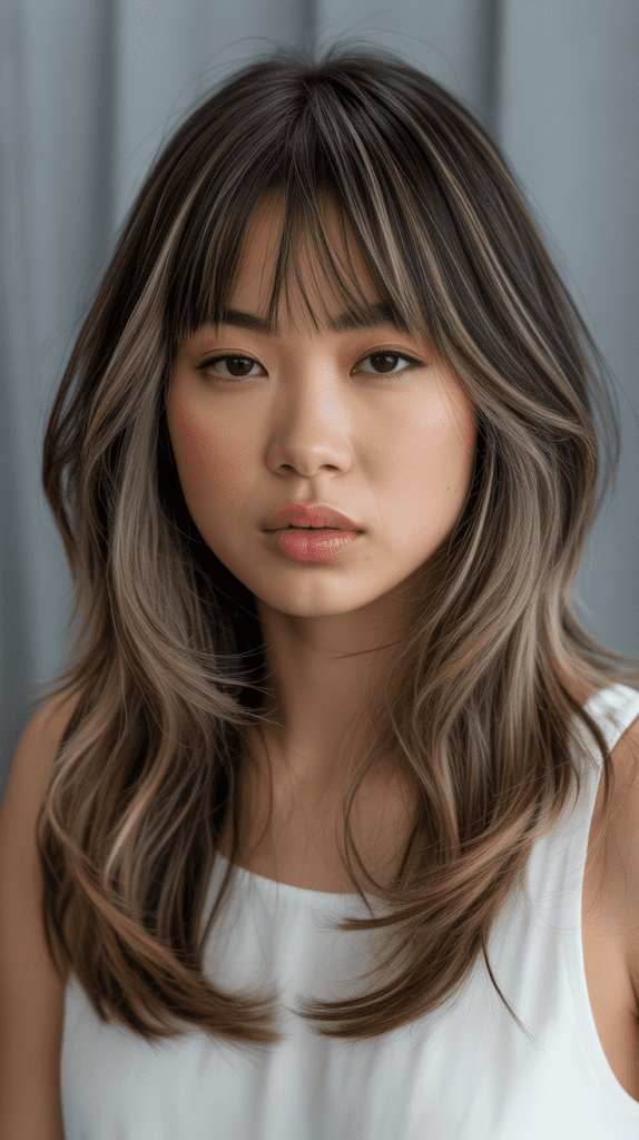 Long Layers with Blunt Bangs