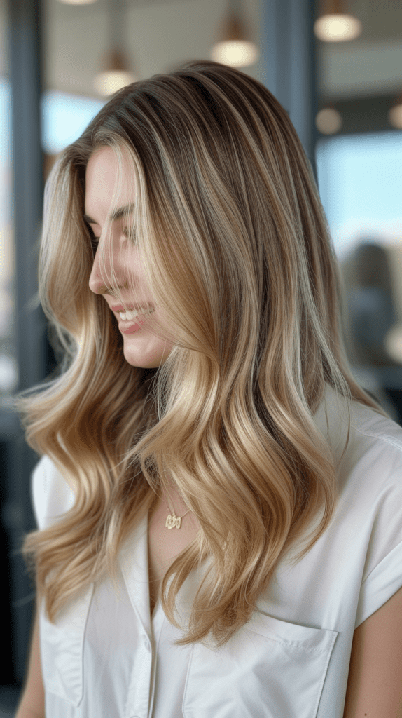 Rooted Blonde with Seamless Brown Lowlights